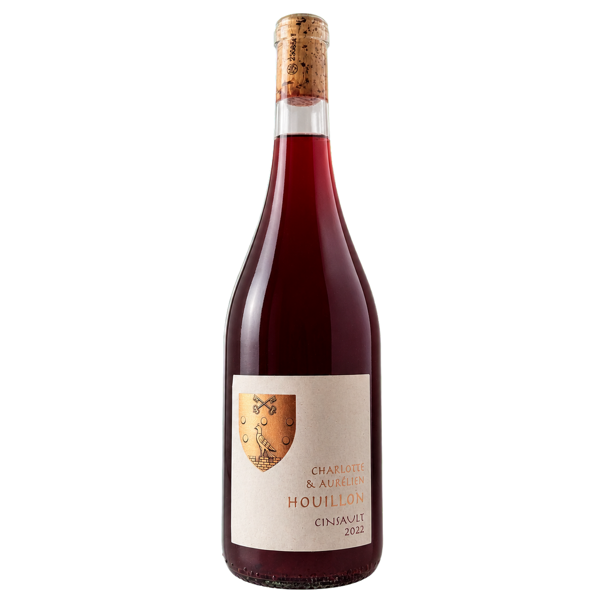 Fles Cinsault 2022, lichte rode natuurwijn van Domaine Houillon, doorschijnend helderrood
