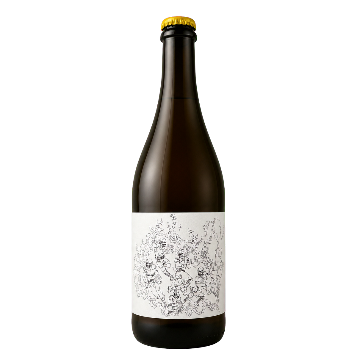 Fles Handled With Care 2025, natuurwijn van Domaine RLK uit de Ardèche, kroonkurk en getekend wit etiket